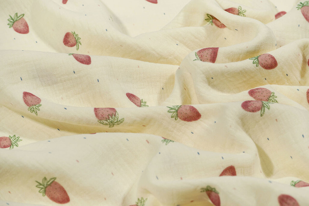 Oeko-Tex® Mussola Aardbeien Oeko-Tex® Mussola Aardbeien