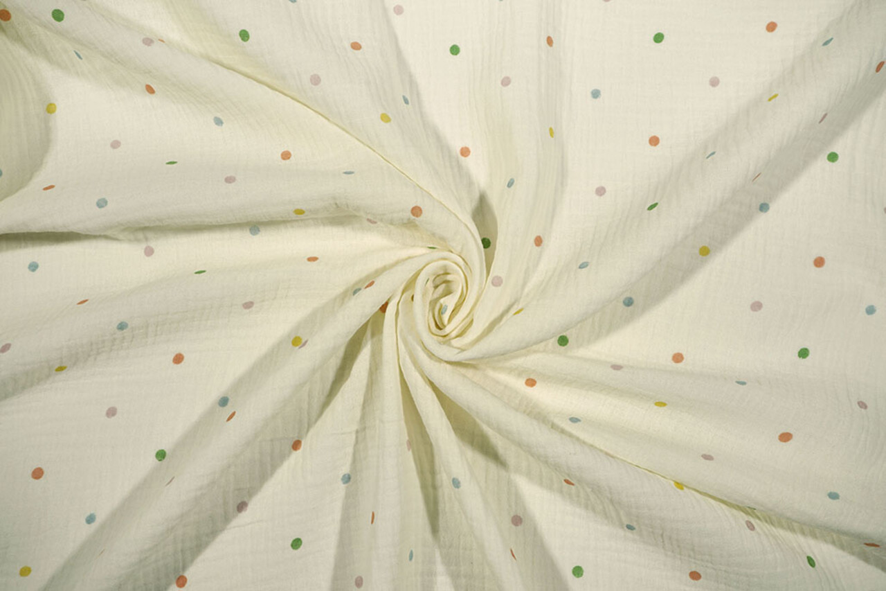 Oeko-Tex®  Baumwoll Musselin Punkte Multicolor Oeko-Tex®  Baumwoll Musselin Punkte Multicolor