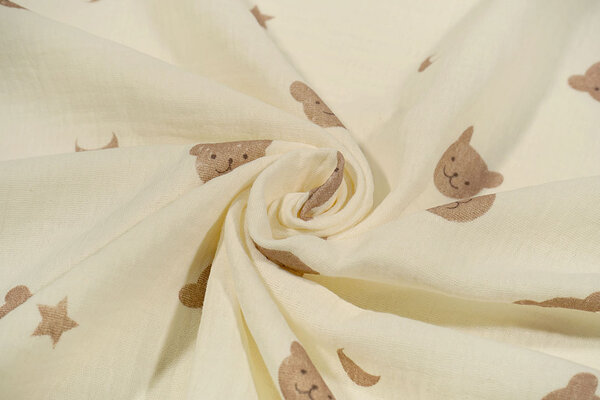 Oeko-Tex®  Baumwoll Musselin Mond Bär Oeko-Tex®  Baumwoll Musselin Mond Bär