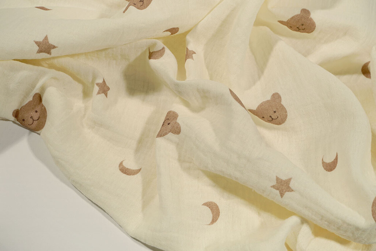 Oeko-Tex®  Baumwoll Musselin Mond Bär Oeko-Tex®  Baumwoll Musselin Mond Bär