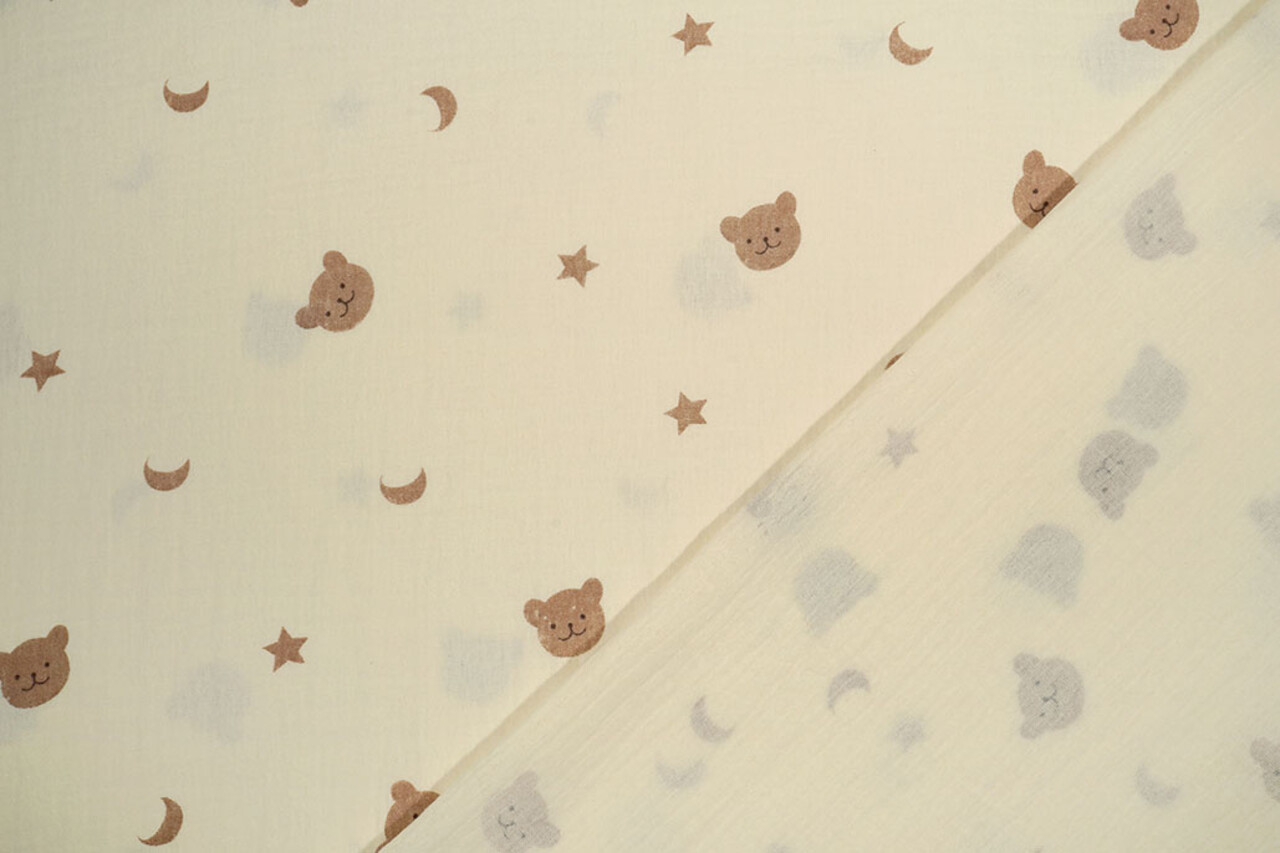 Oeko-Tex®  Baumwoll Musselin Mond Bär Oeko-Tex®  Baumwoll Musselin Mond Bär
