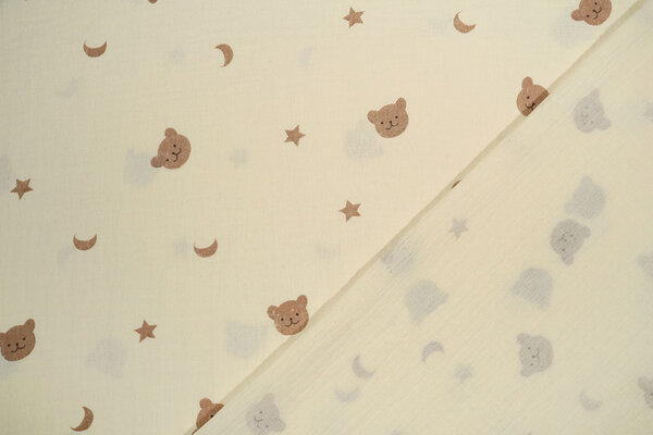 Oeko-Tex®  Baumwoll Musselin Mond Bär Oeko-Tex®  Baumwoll Musselin Mond Bär