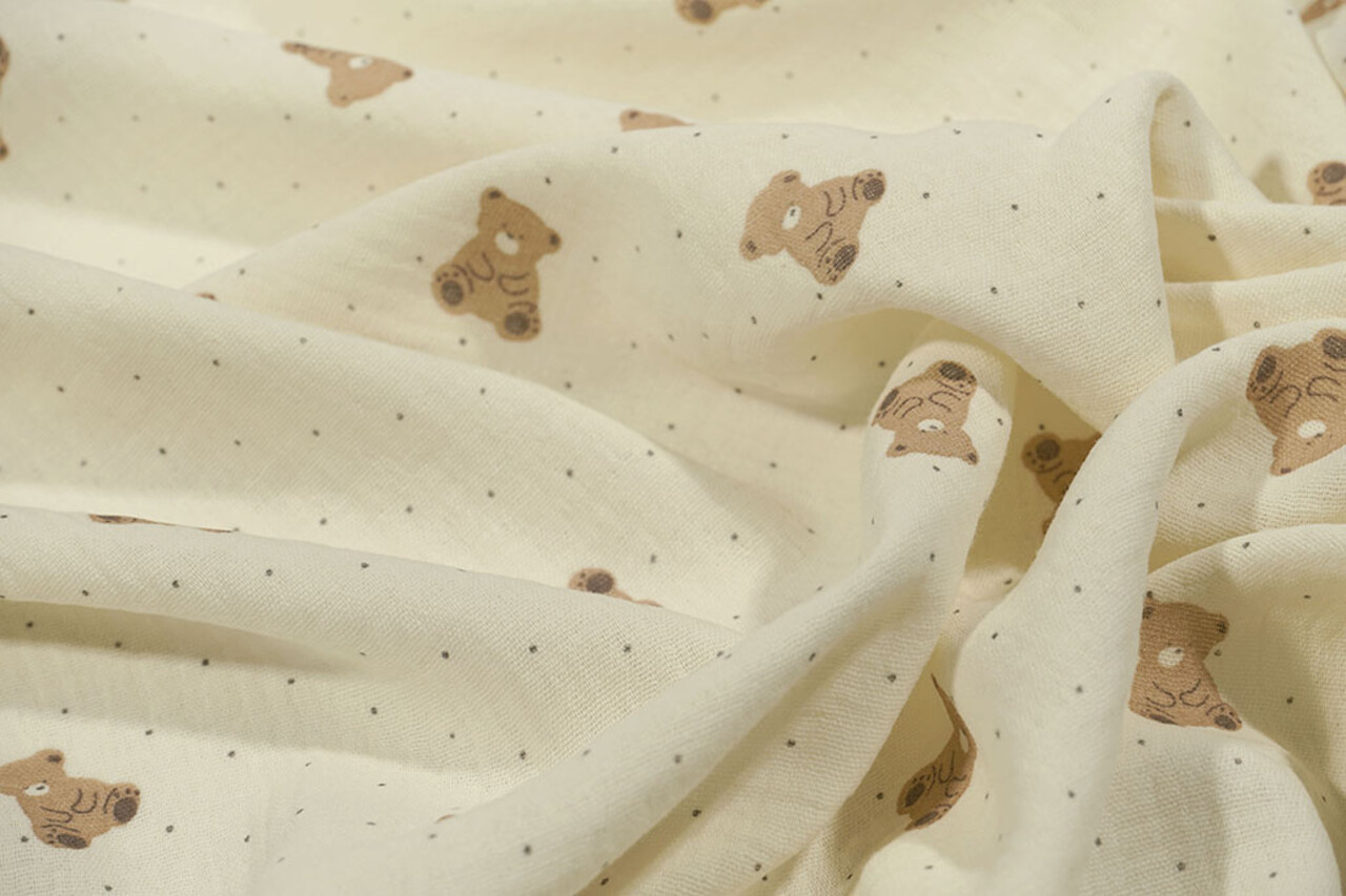 Oeko-Tex®  Baumwoll Musselin Kleiner Bär Oeko-Tex®  Baumwoll Musselin Kleiner Bär