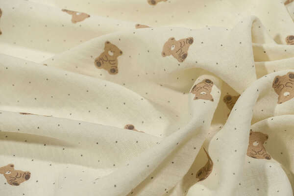 Oeko-Tex®  Baumwoll Musselin Kleiner Bär Oeko-Tex®  Baumwoll Musselin Kleiner Bär