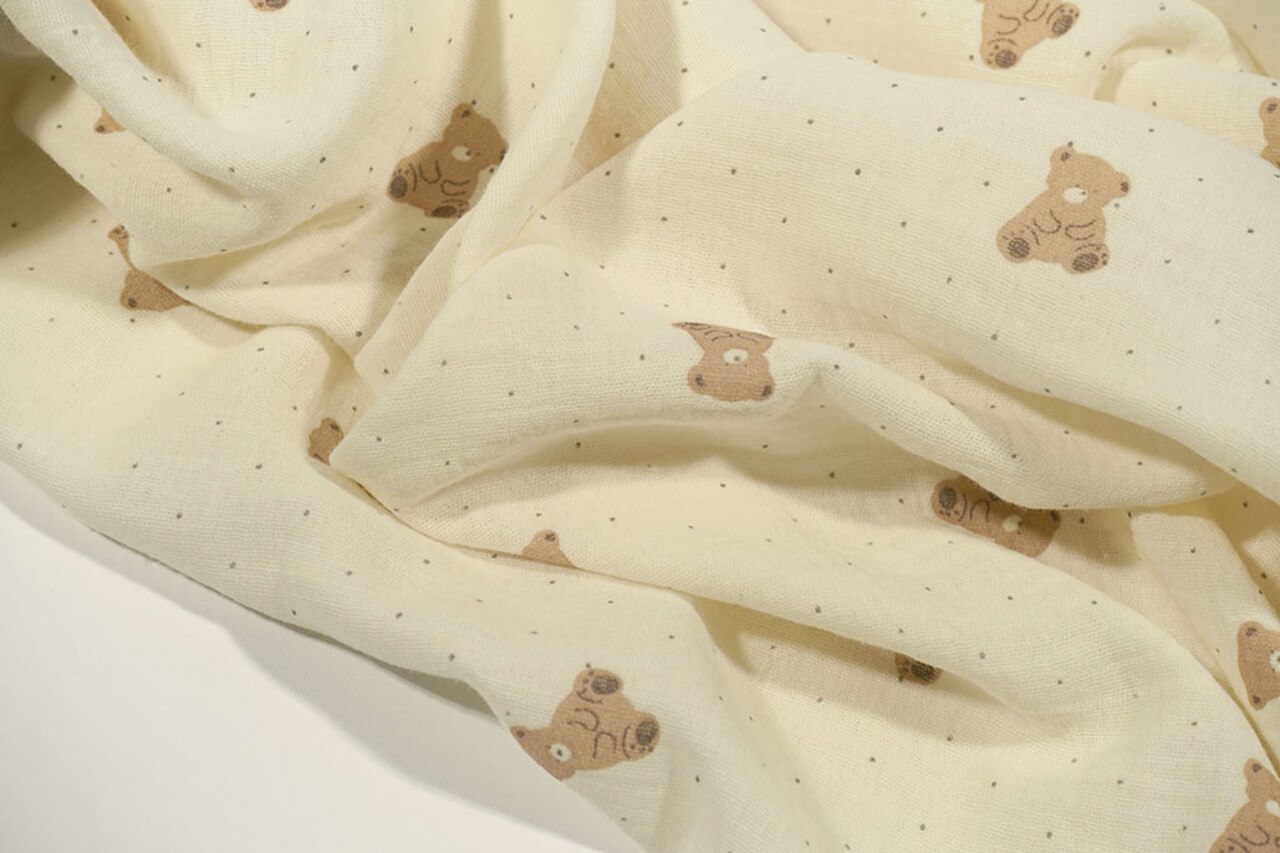 Oeko-Tex®  Baumwoll Musselin Kleiner Bär Oeko-Tex®  Baumwoll Musselin Kleiner Bär