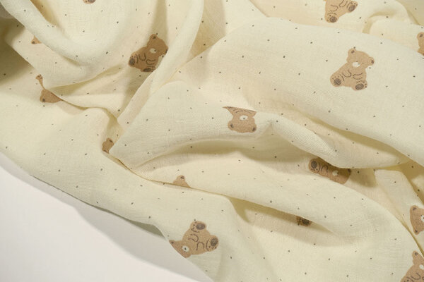 Oeko-Tex®  Baumwoll Musselin Kleiner Bär Oeko-Tex®  Baumwoll Musselin Kleiner Bär