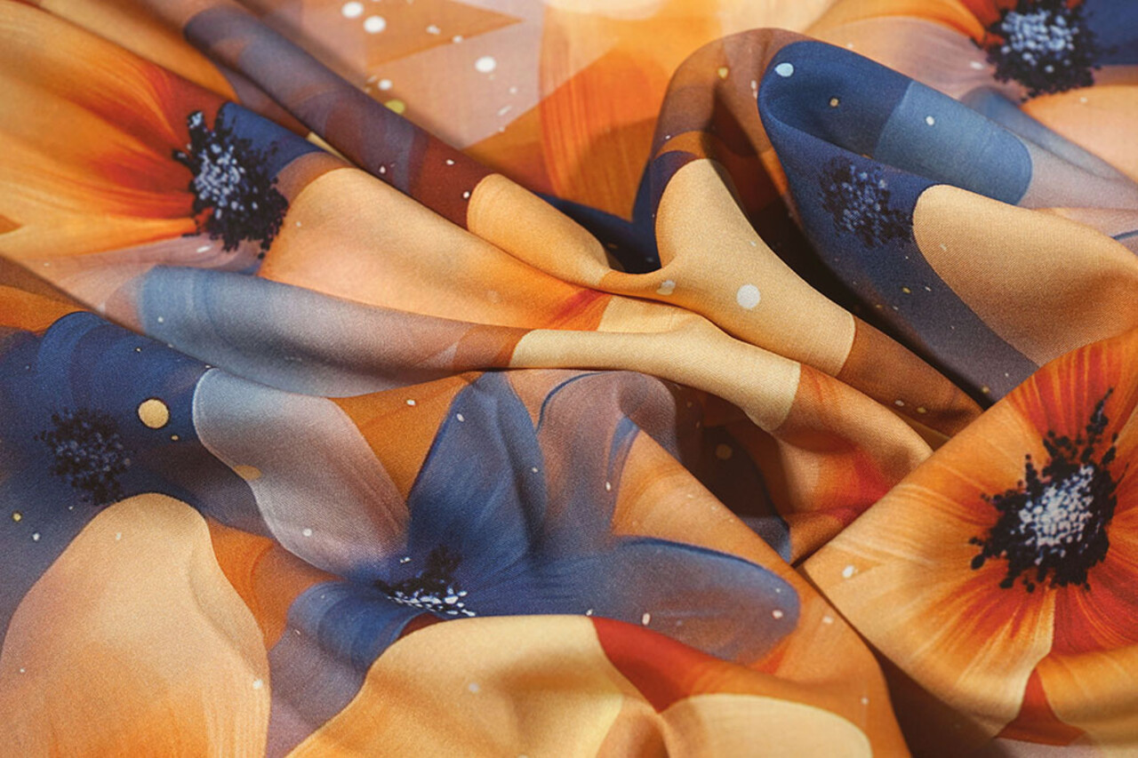 100% Viscose Fiorange Bloemen 100% Viscose Fiorange Bloemen