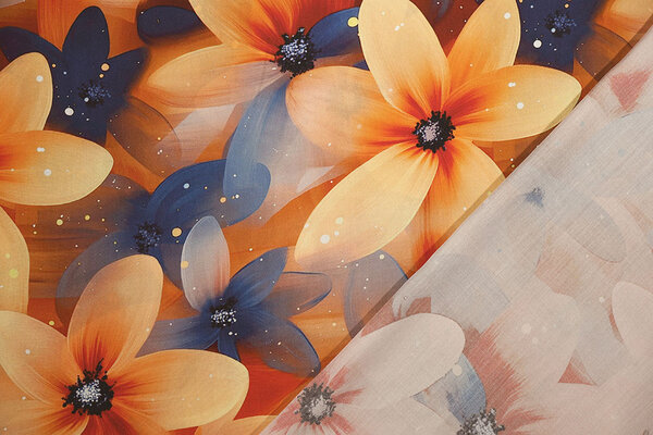 100% Viscose Fiorange Bloemen 100% Viscose Fiorange Bloemen