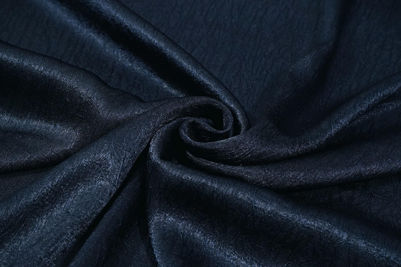 Crêpe Froissé Satin Bleu Marine