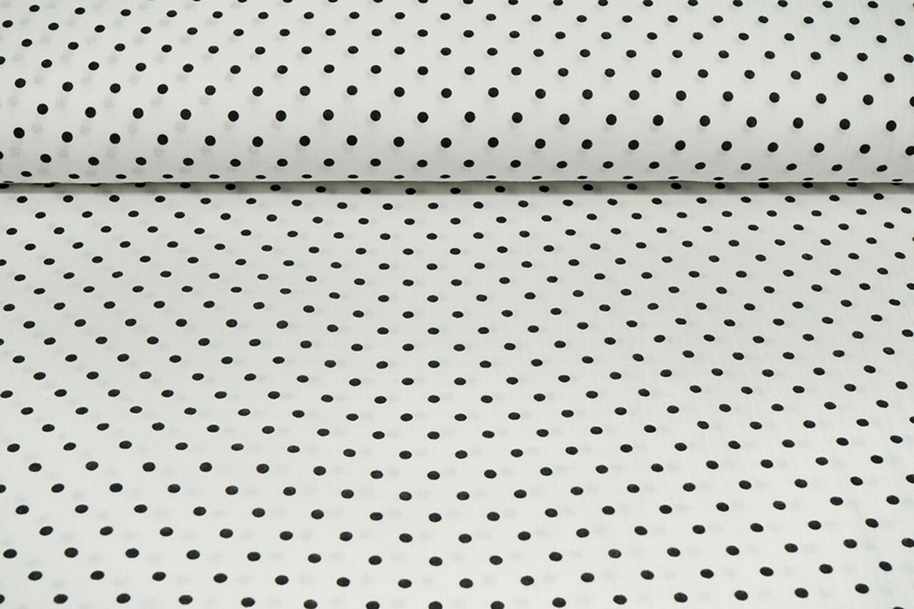 Oeko-Tex® Coton Double Gaze Pois Blanc Noir Oeko-Tex® Coton Double Gaze Pois Blanc Noir