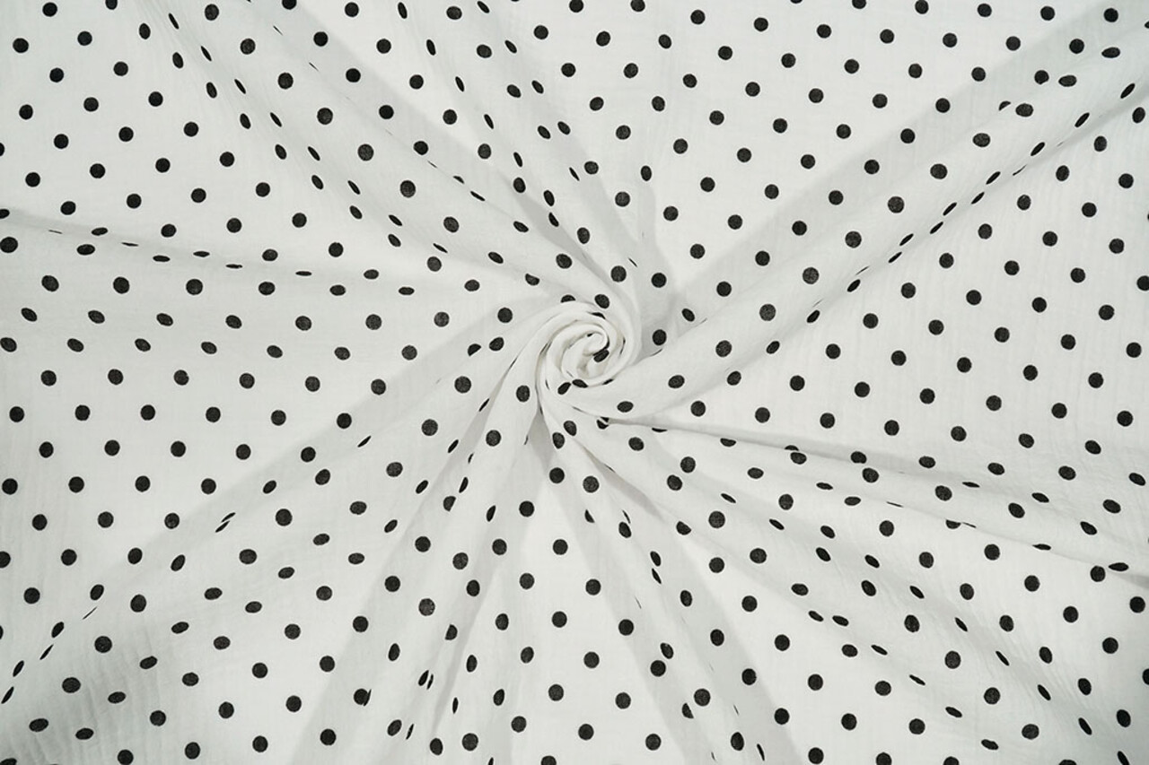 Oeko-Tex®  Baumwoll Musselin Punkte Weiß Schwarz