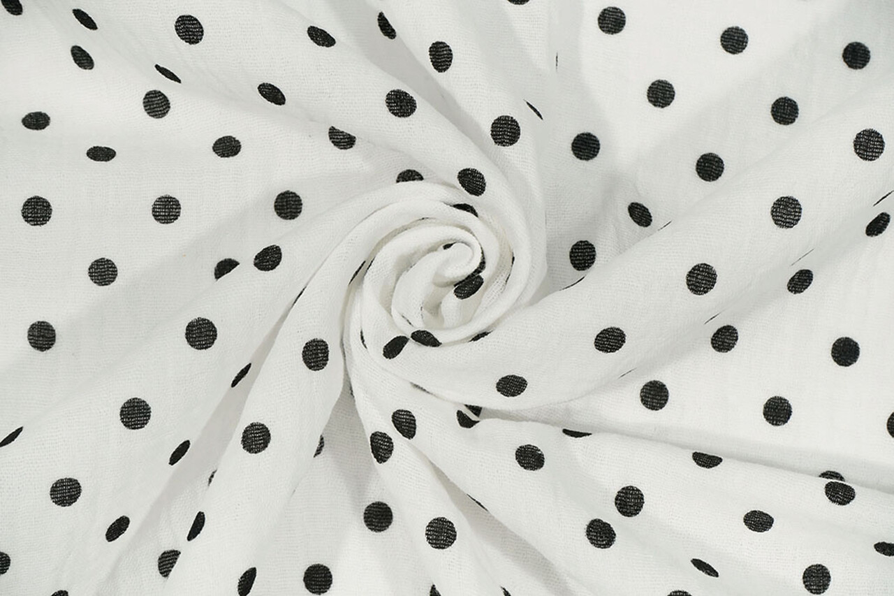 Oeko-Tex® Coton Double Gaze Pois Blanc Noir Oeko-Tex® Coton Double Gaze Pois Blanc Noir
