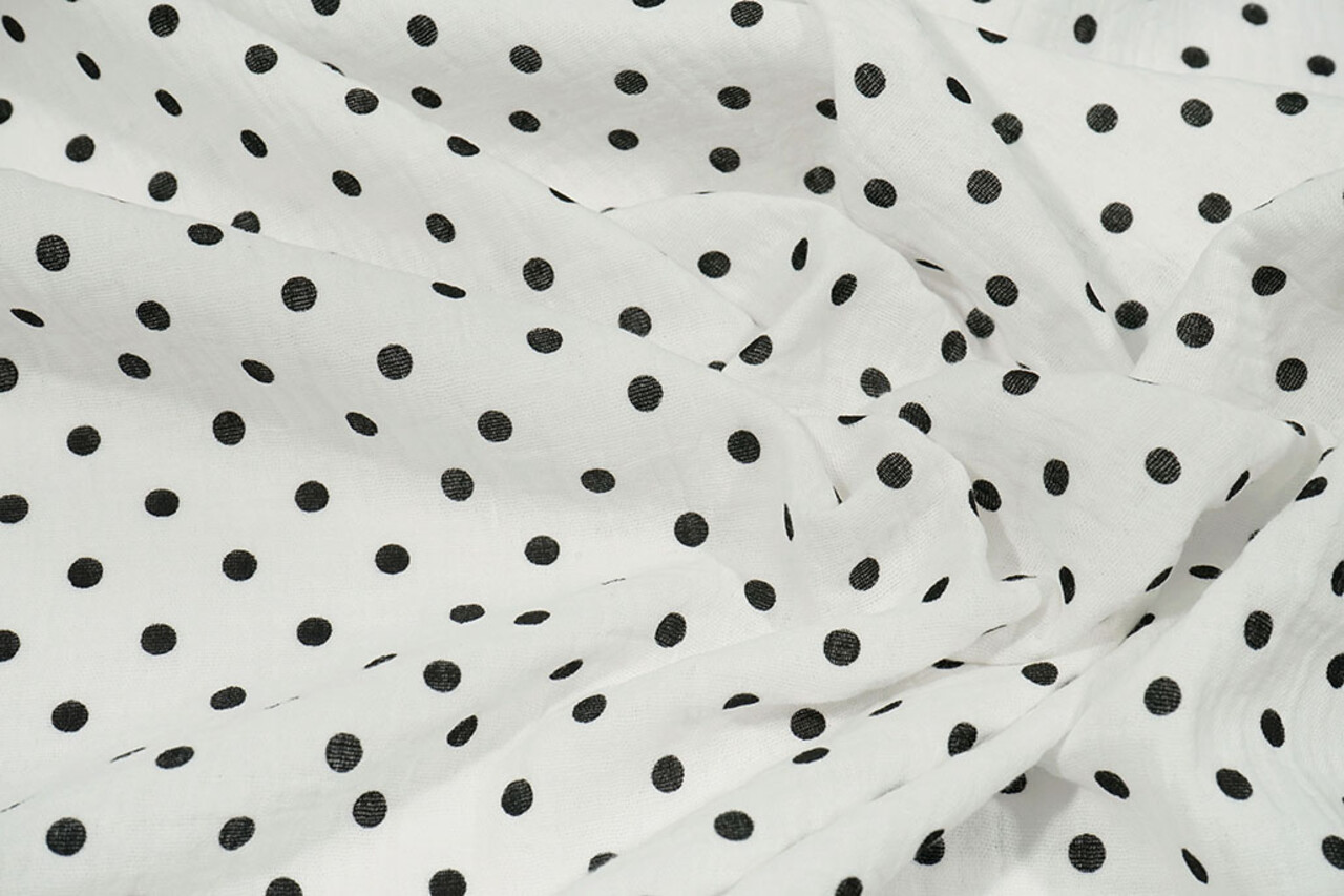 Oeko-Tex® Mussola Pois Bianco Nero Oeko-Tex® Mussola Pois Bianco Nero