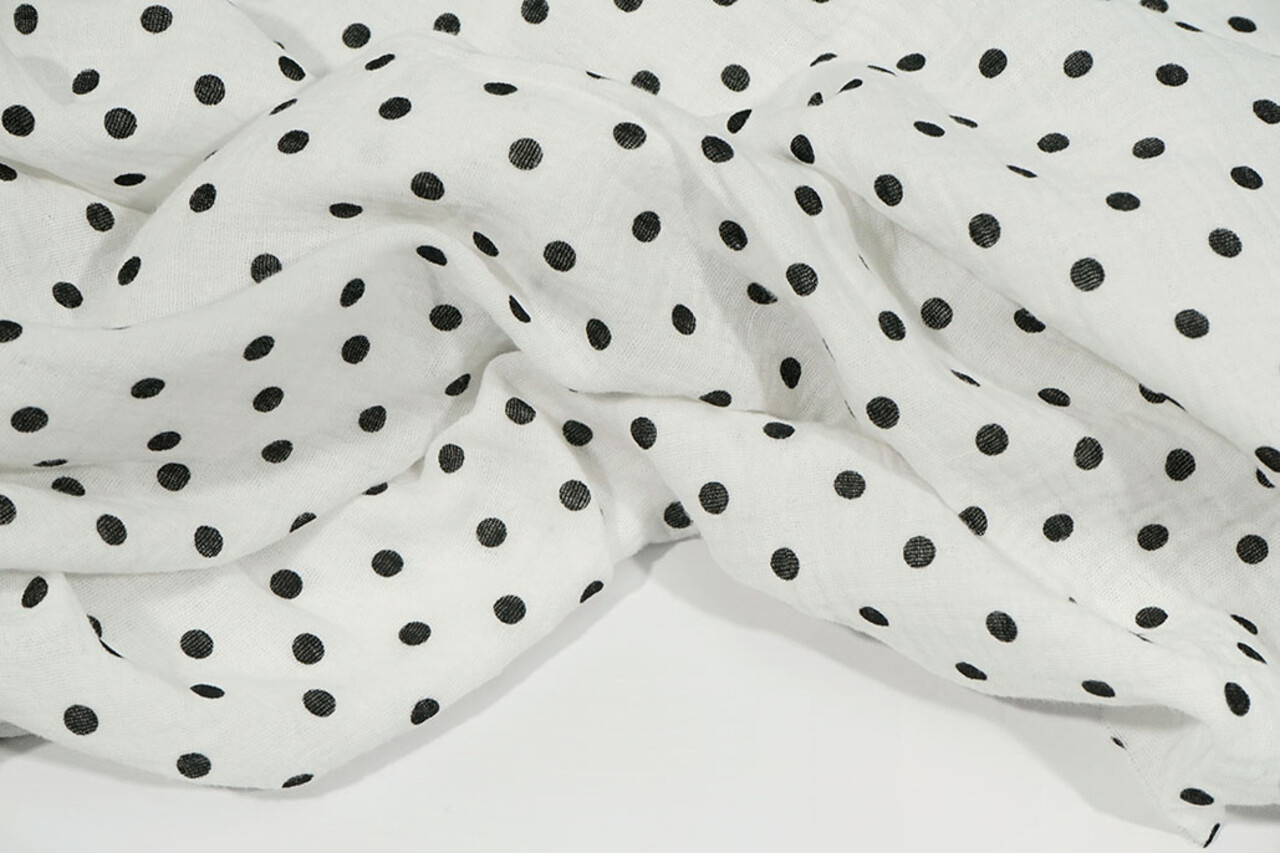 Oeko-Tex® Coton Double Gaze Pois Blanc Noir Oeko-Tex® Coton Double Gaze Pois Blanc Noir
