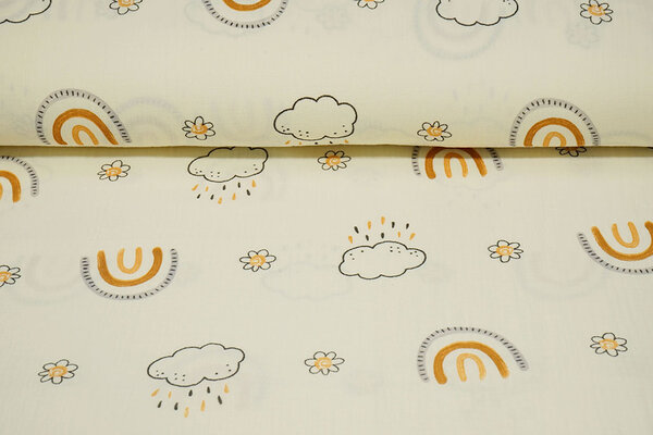 Oeko-Tex® Coton Double Gaze Arc-en-Ciel Nuages Oeko-Tex® Coton Double Gaze Arc-en-Ciel Nuages