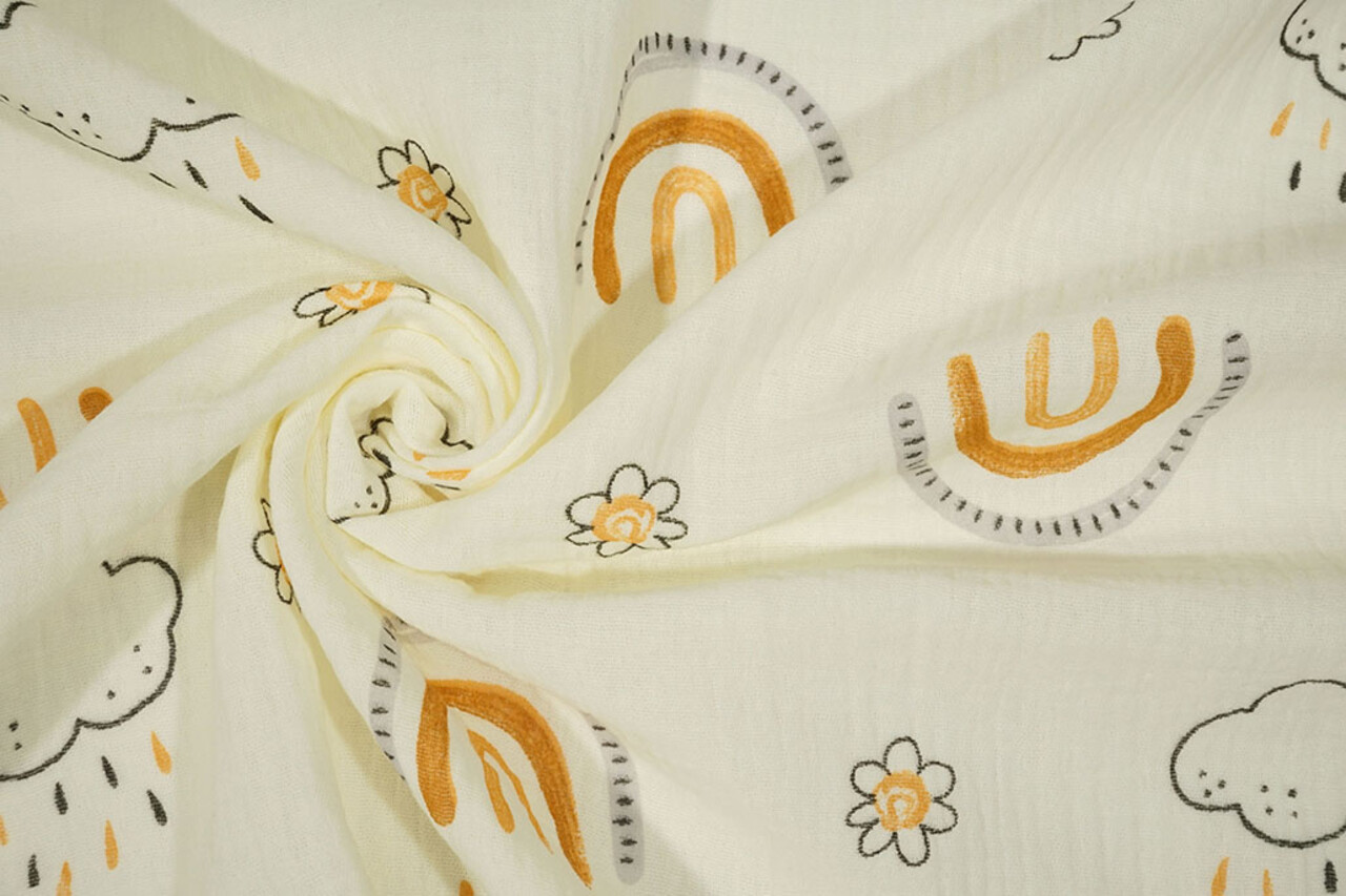 Oeko-Tex® Coton Double Gaze Arc-en-Ciel Nuages Oeko-Tex® Coton Double Gaze Arc-en-Ciel Nuages