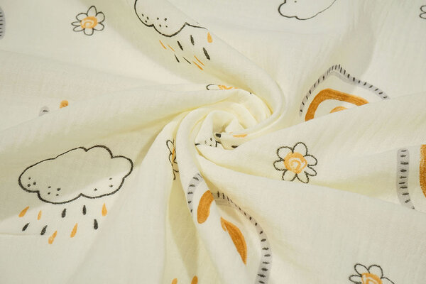 Oeko-Tex® Coton Double Gaze Arc-en-Ciel Nuages Oeko-Tex® Coton Double Gaze Arc-en-Ciel Nuages