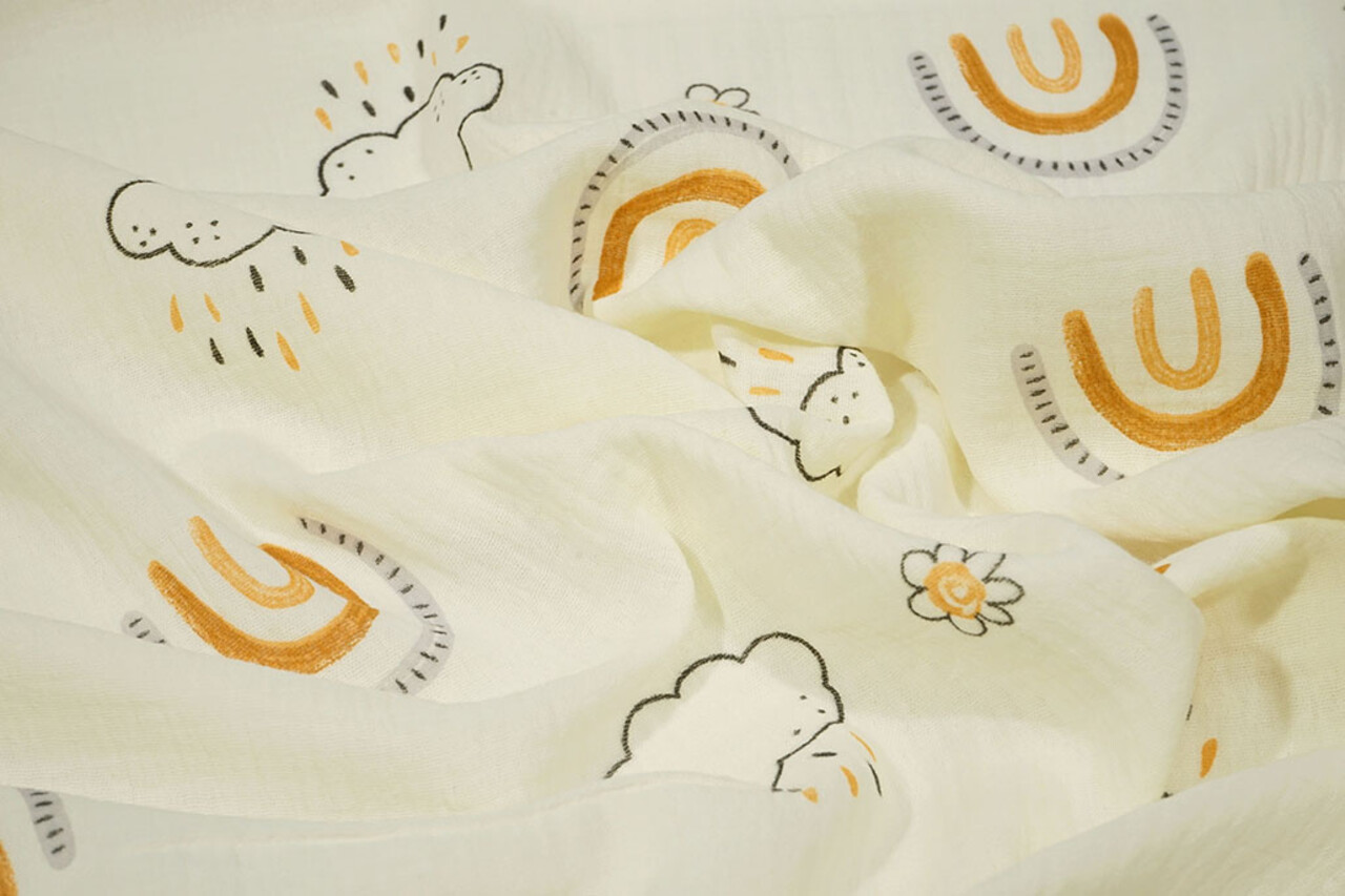 Oeko-Tex®  Baumwoll Musselin Regenbogen Wolken
