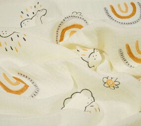 Oeko-Tex®  Baumwoll Musselin Regenbogen Wolken Oeko-Tex®  Baumwoll Musselin Regenbogen Wolken