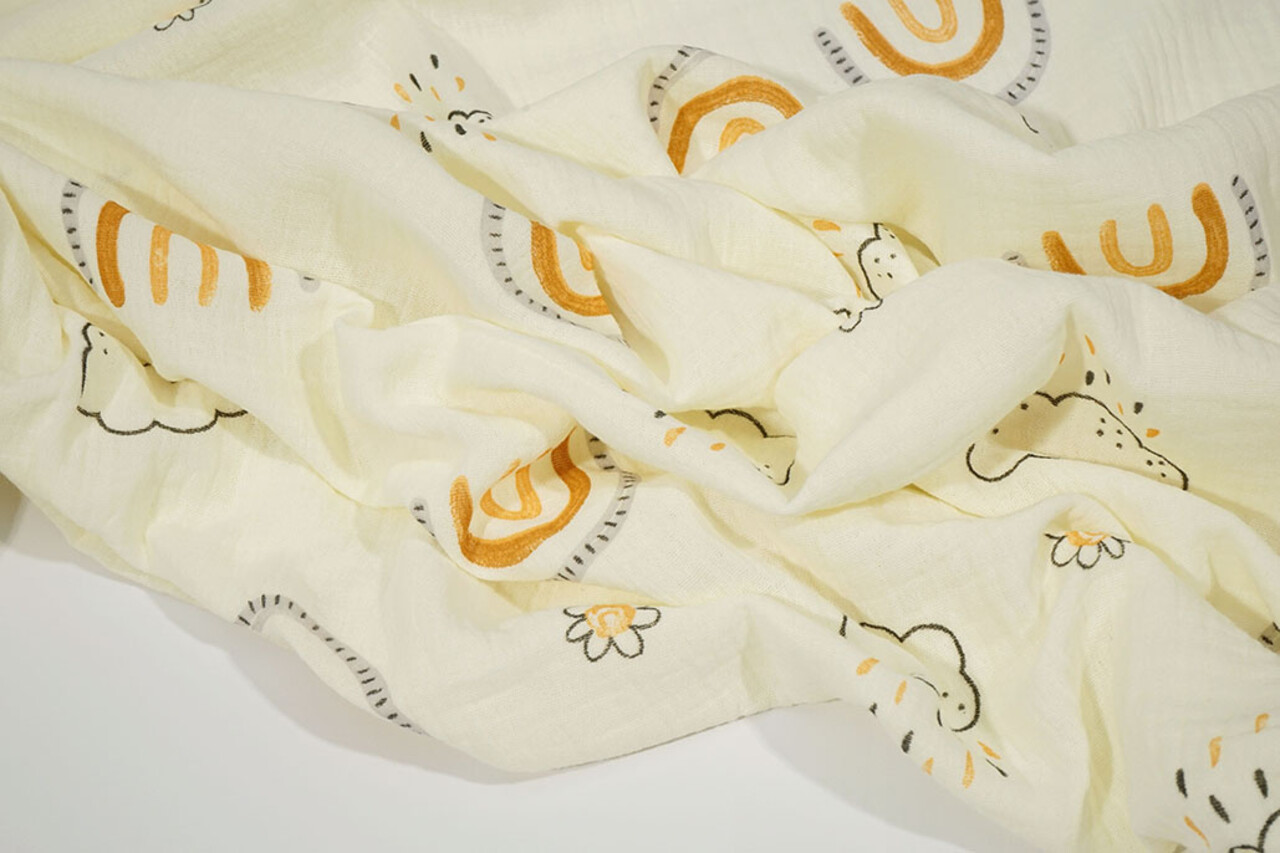 Oeko-Tex®  Baumwoll Musselin Regenbogen Wolken