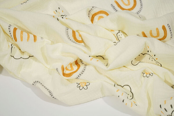 Oeko-Tex®  Baumwoll Musselin Regenbogen Wolken