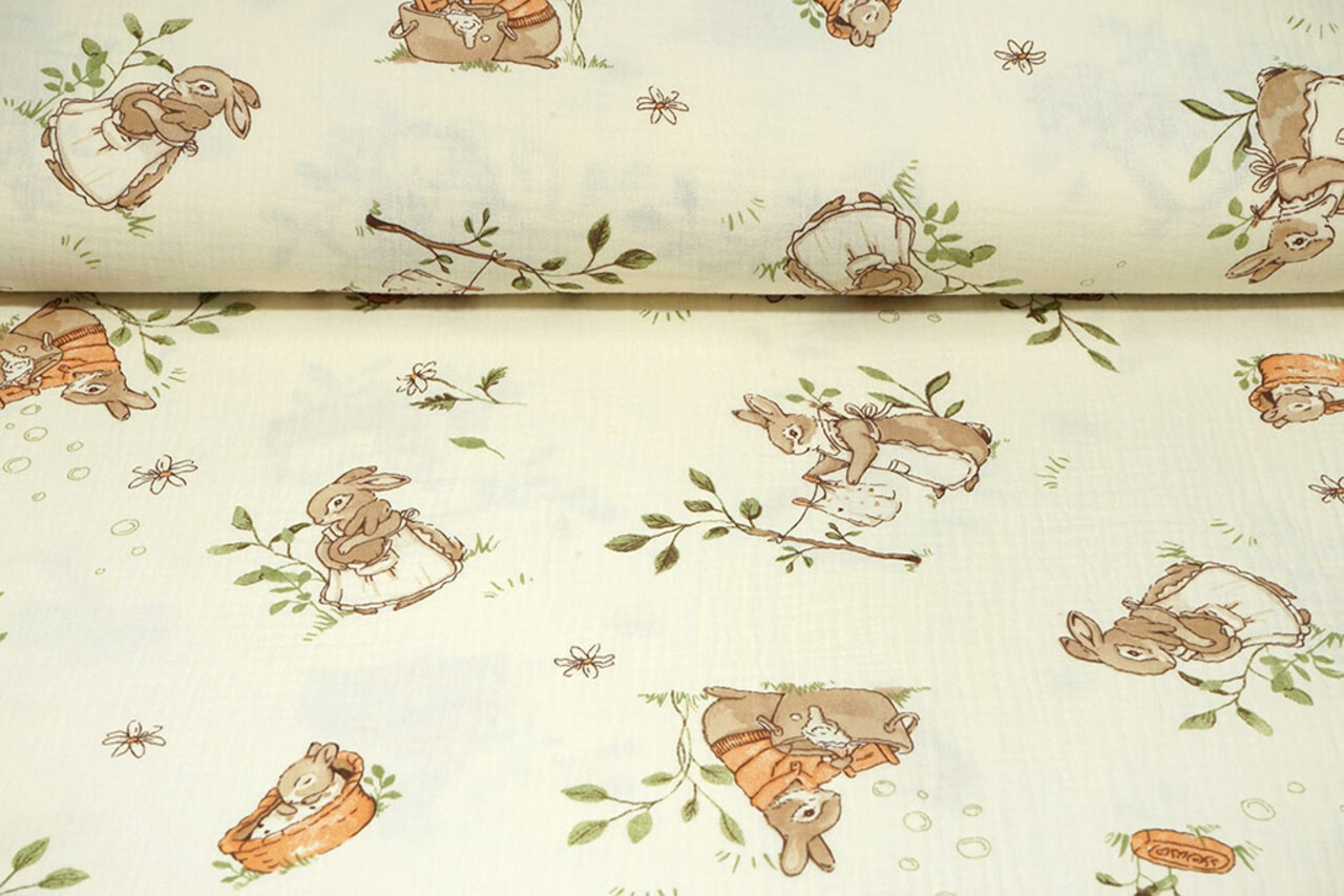 Oeko-Tex®  Baumwoll Musselin Hazelhop Kaninchen