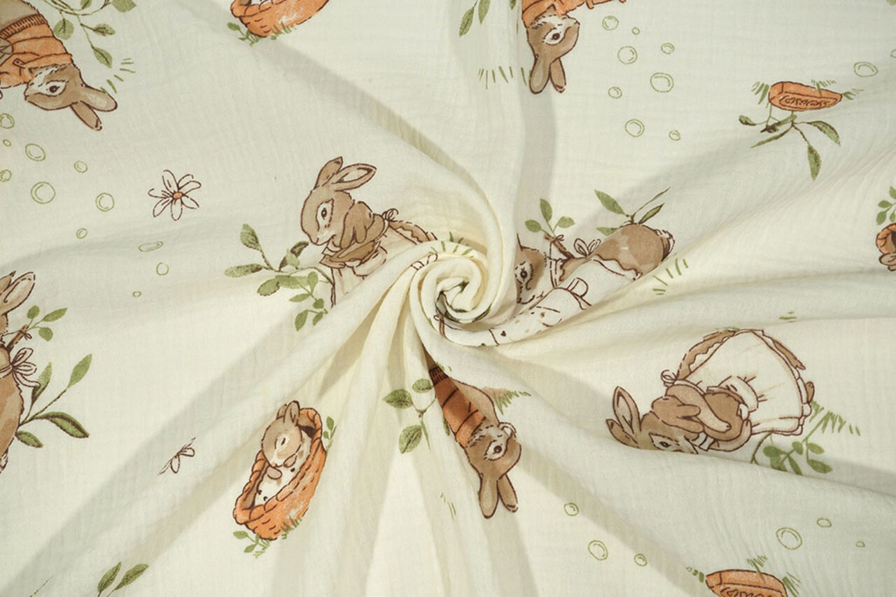 Oeko-Tex®  Baumwoll Musselin Hazelhop Kaninchen