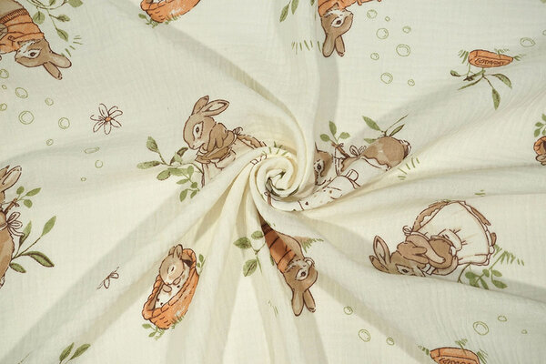 Oeko-Tex®  Baumwoll Musselin Hazelhop Kaninchen