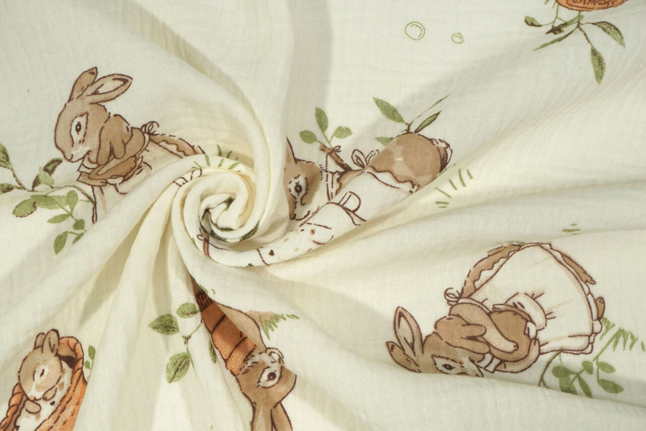 Oeko-Tex®  Baumwoll Musselin Hazelhop Kaninchen