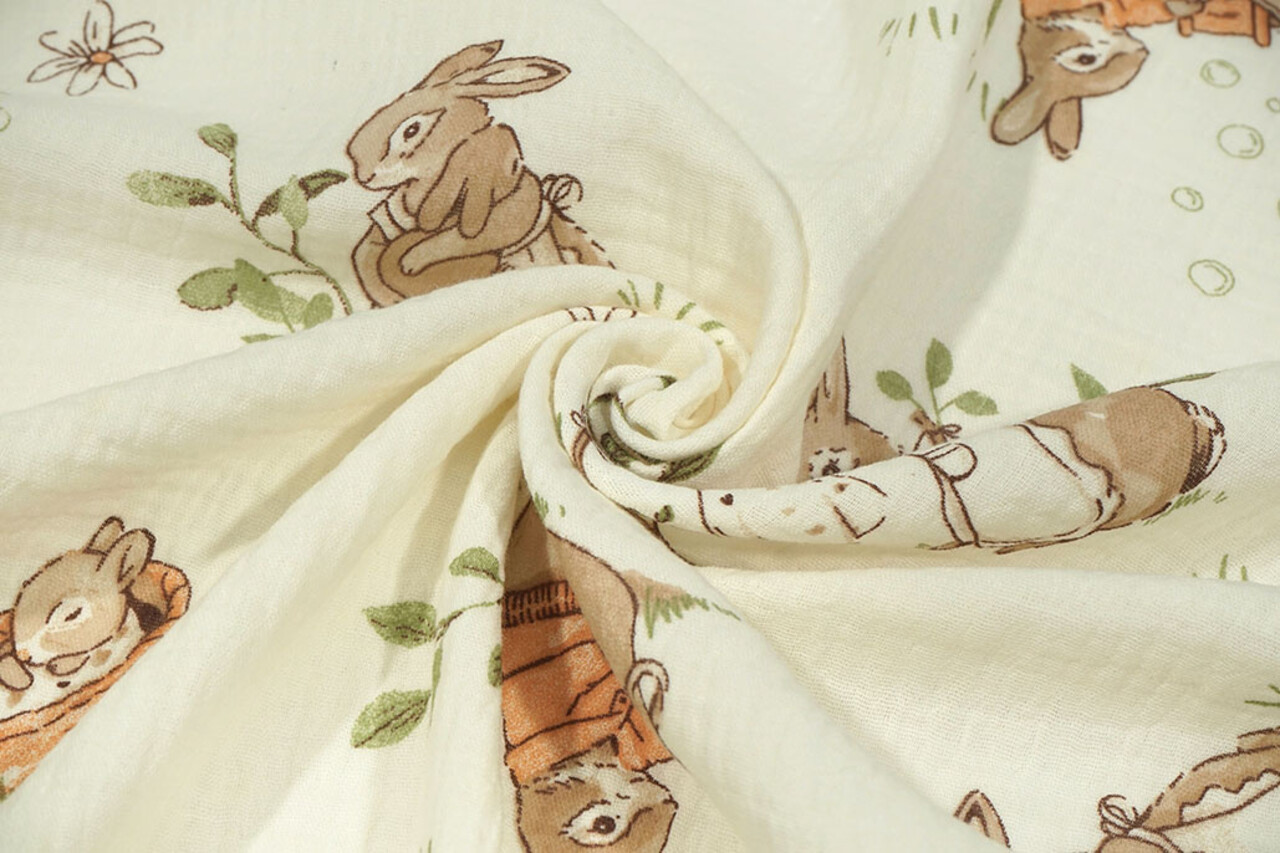 Oeko-Tex®  Baumwoll Musselin Hazelhop Kaninchen