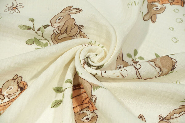 Oeko-Tex®  Baumwoll Musselin Hazelhop Kaninchen