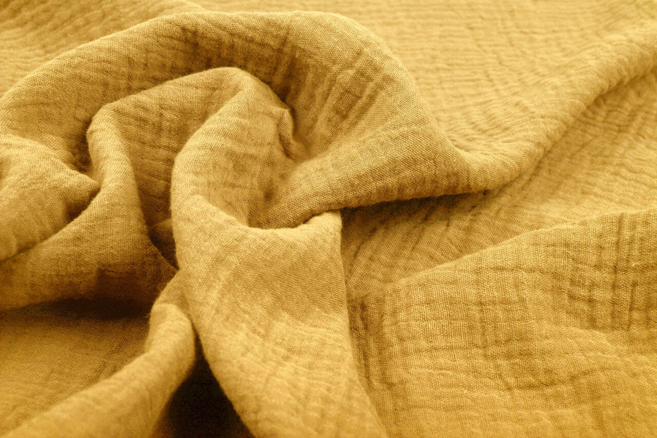 Oeko-Tex®  Coton Double Gaze Tissu Clair Ocre Jaune