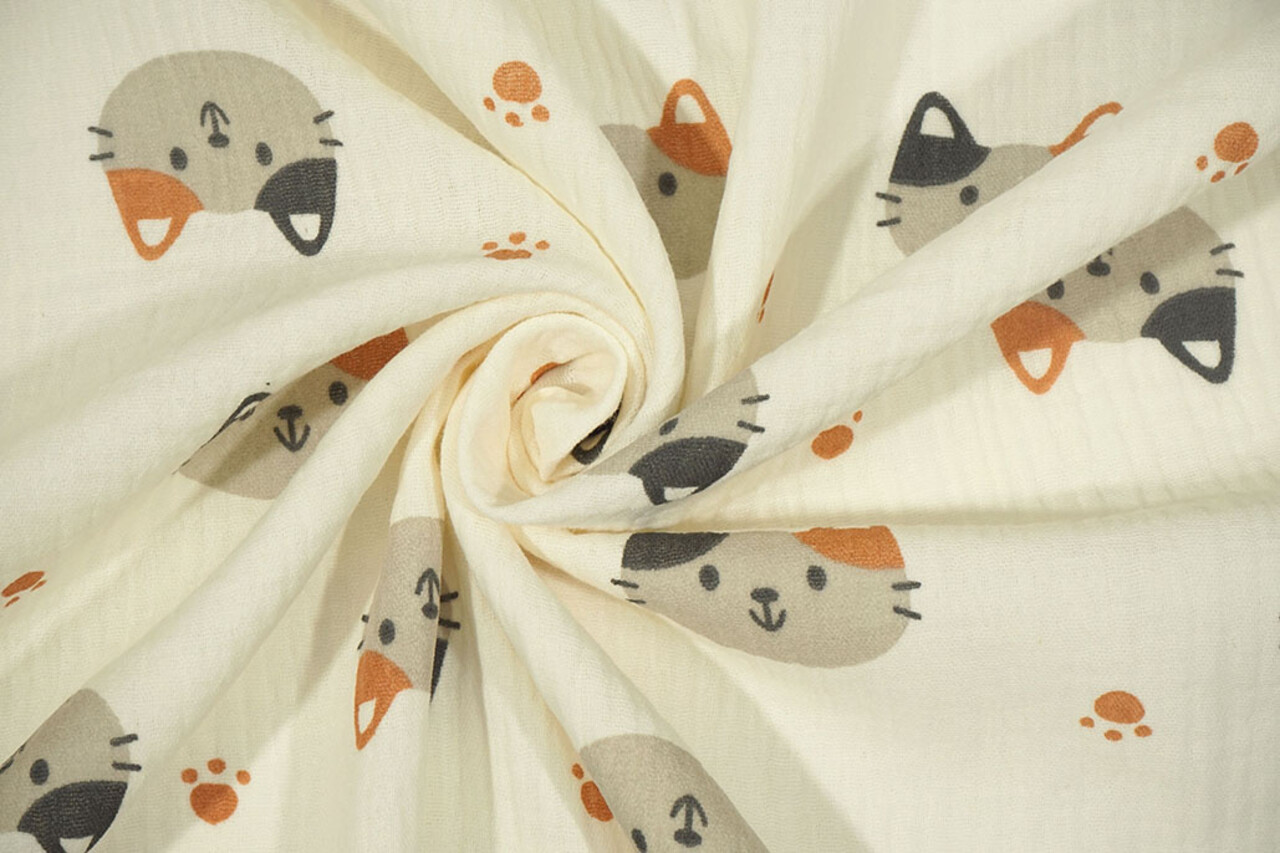 Oeko-Tex® Coton Double Gaze Poezenkop Maozi Oeko-Tex® Coton Double Gaze Poezenkop Maozi