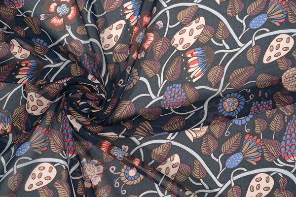 Chiffon Bedruckt Siennaflor Marine Chiffon Bedruckt Siennaflor Marine