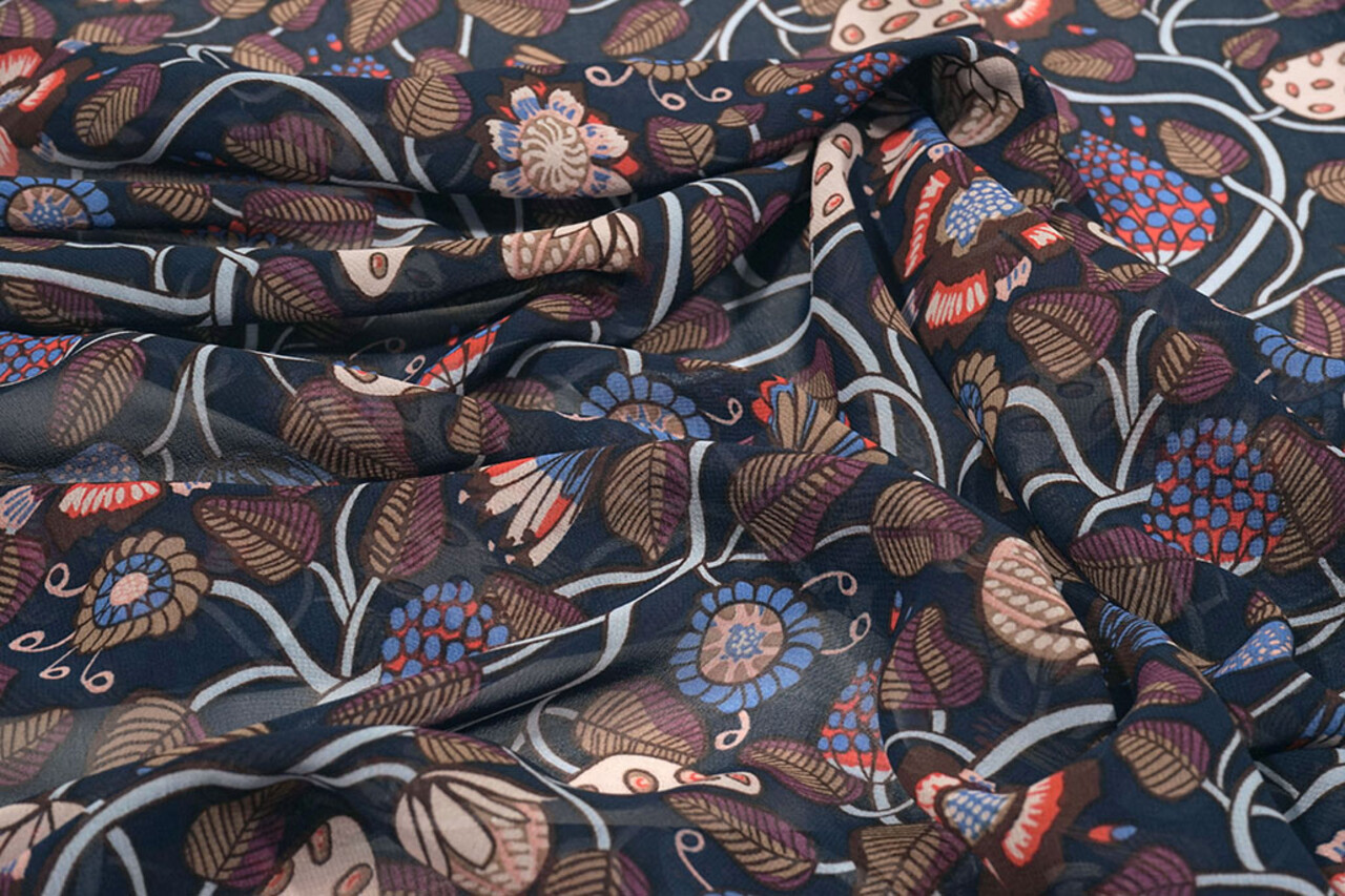 Chiffon Stampato Siennaflor Blu Navy Chiffon Stampato Siennaflor Blu Navy
