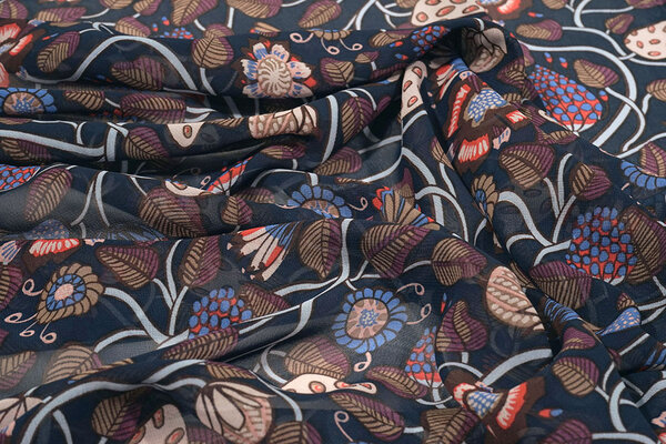 Chiffon Stampato Siennaflor Blu Navy Chiffon Stampato Siennaflor Blu Navy