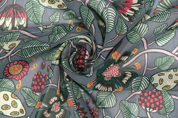 Chiffon Bedruckt Siennaflor Grau Chiffon Bedruckt Siennaflor Grau