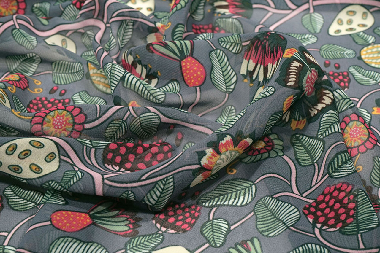 Chiffon Printed Siennaflor Grey Chiffon Printed Siennaflor Grey