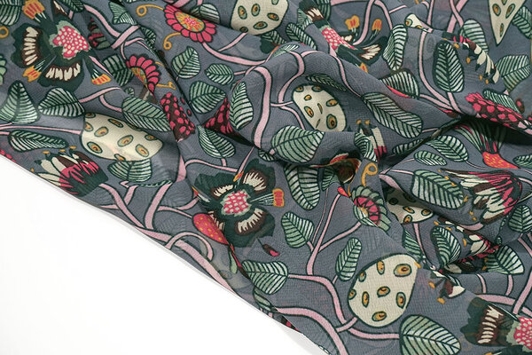Chiffon Bedrukt Siennaflor Grijs