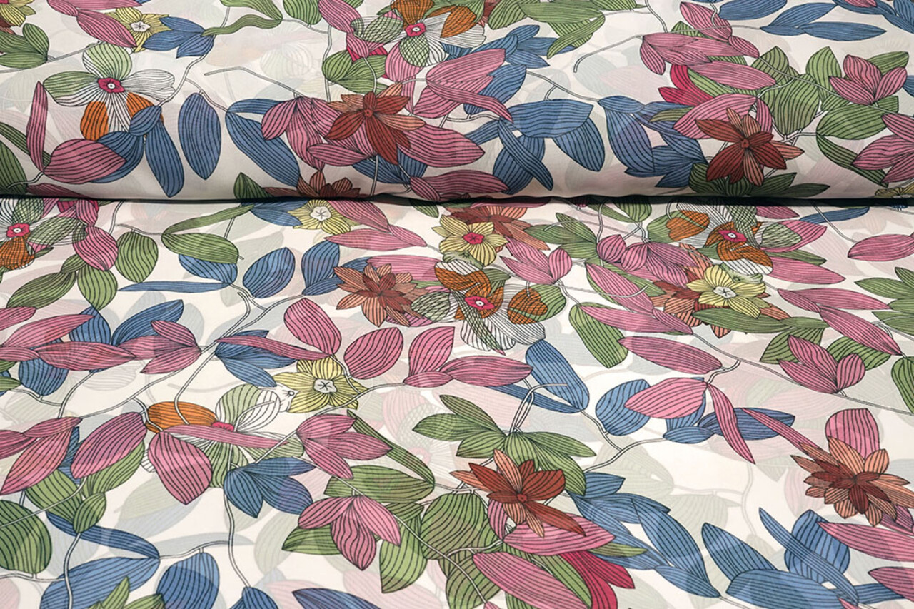 Chiffon Printed Miraflora White