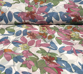 Chiffon Bedrukt Miraflora Wit