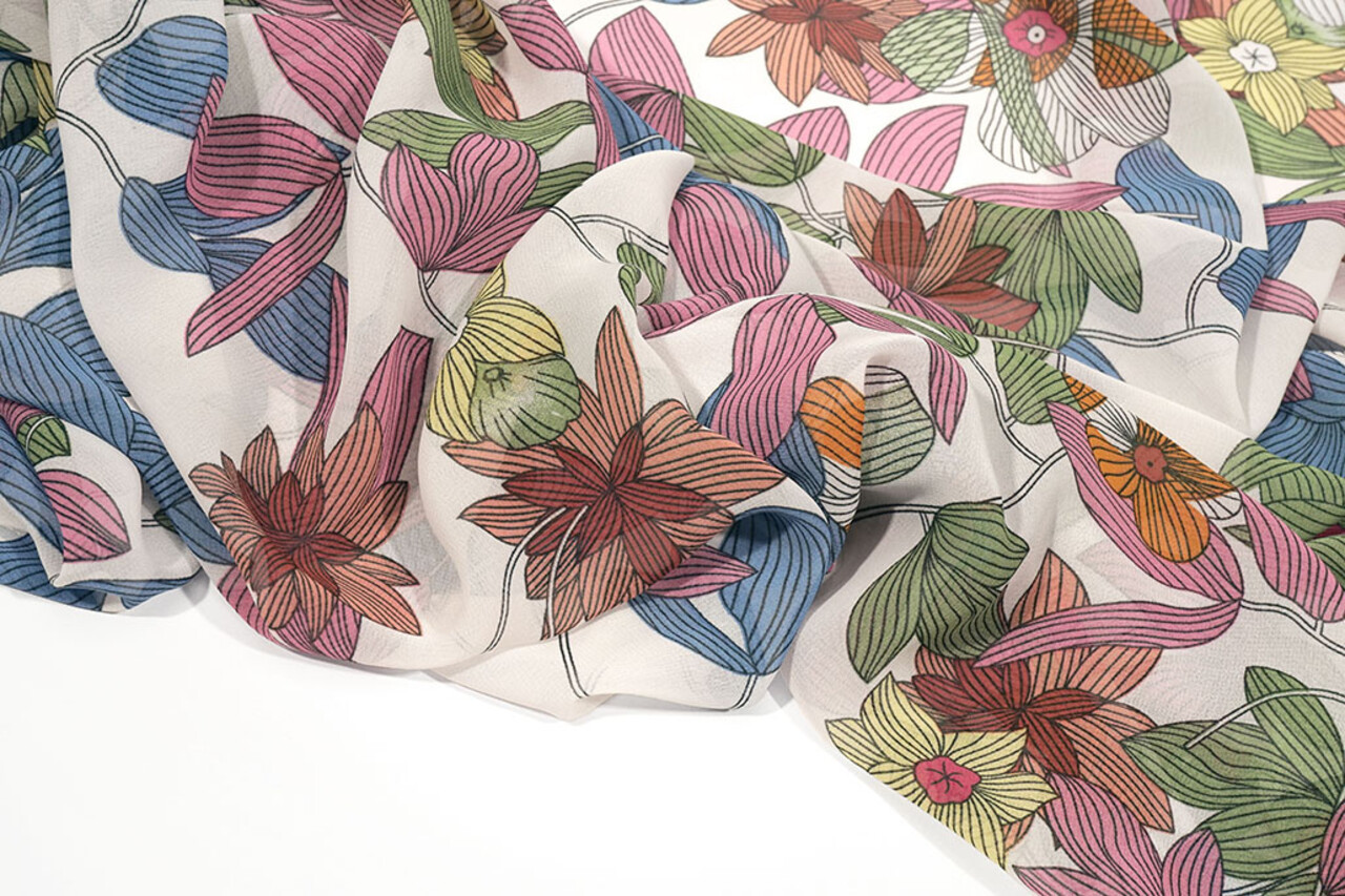 Chiffon Printed Miraflora White