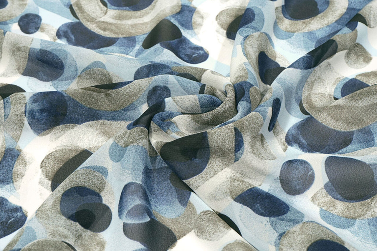 Chiffon Stampato Pavora Blu Chiffon Stampato Pavora Blu