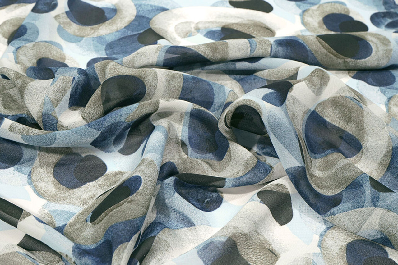 Chiffon Stampato Pavora Blu Chiffon Stampato Pavora Blu