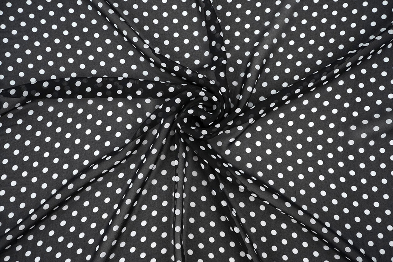 Chiffon Printed Dots Black Chiffon Printed Dots Black