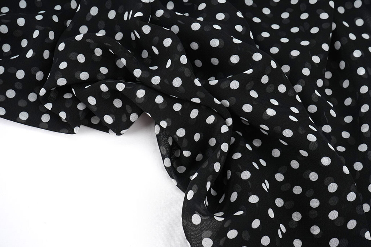 Chiffon Bedrukt Stippen Zwart Chiffon Bedrukt Stippen Zwart