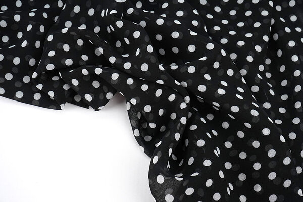 Chiffon Bedrukt Stippen Zwart Chiffon Bedrukt Stippen Zwart