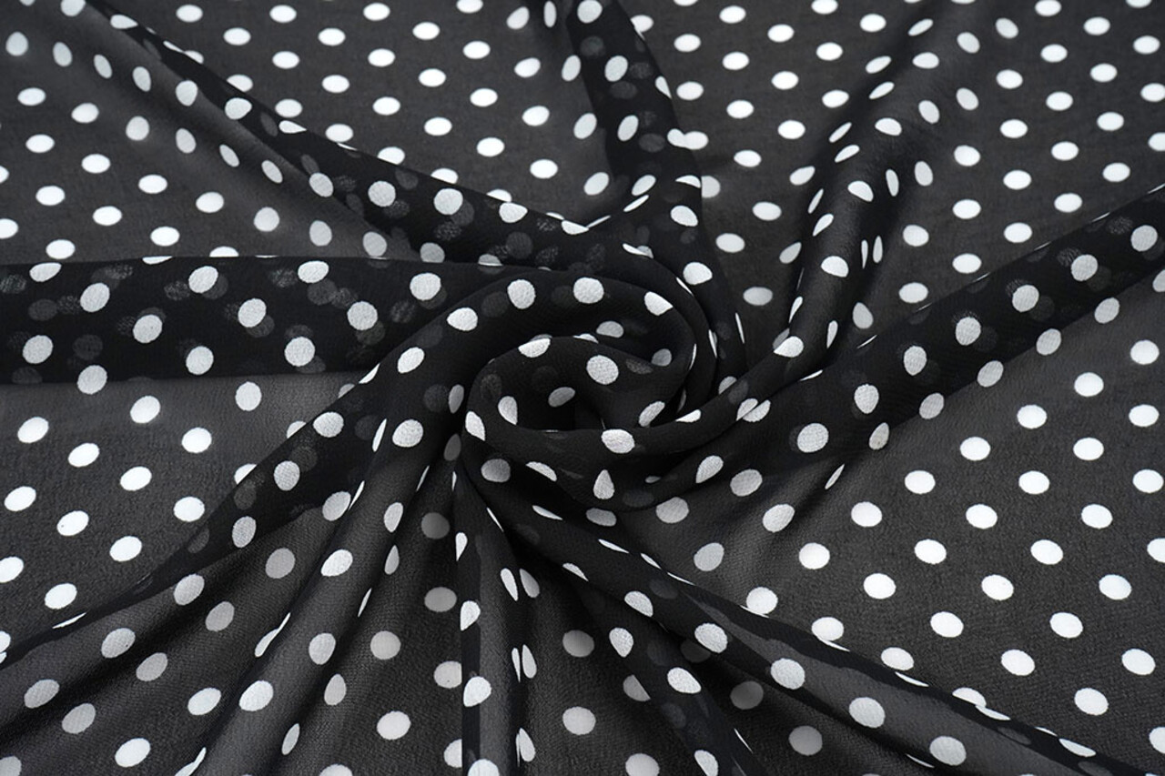 Chiffon Bedrukt Stippen Zwart Chiffon Bedrukt Stippen Zwart
