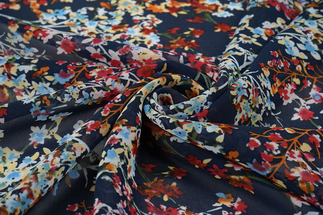 Chiffon Stampato Aurelisse Blu Navy Chiffon Stampato Aurelisse Blu Navy
