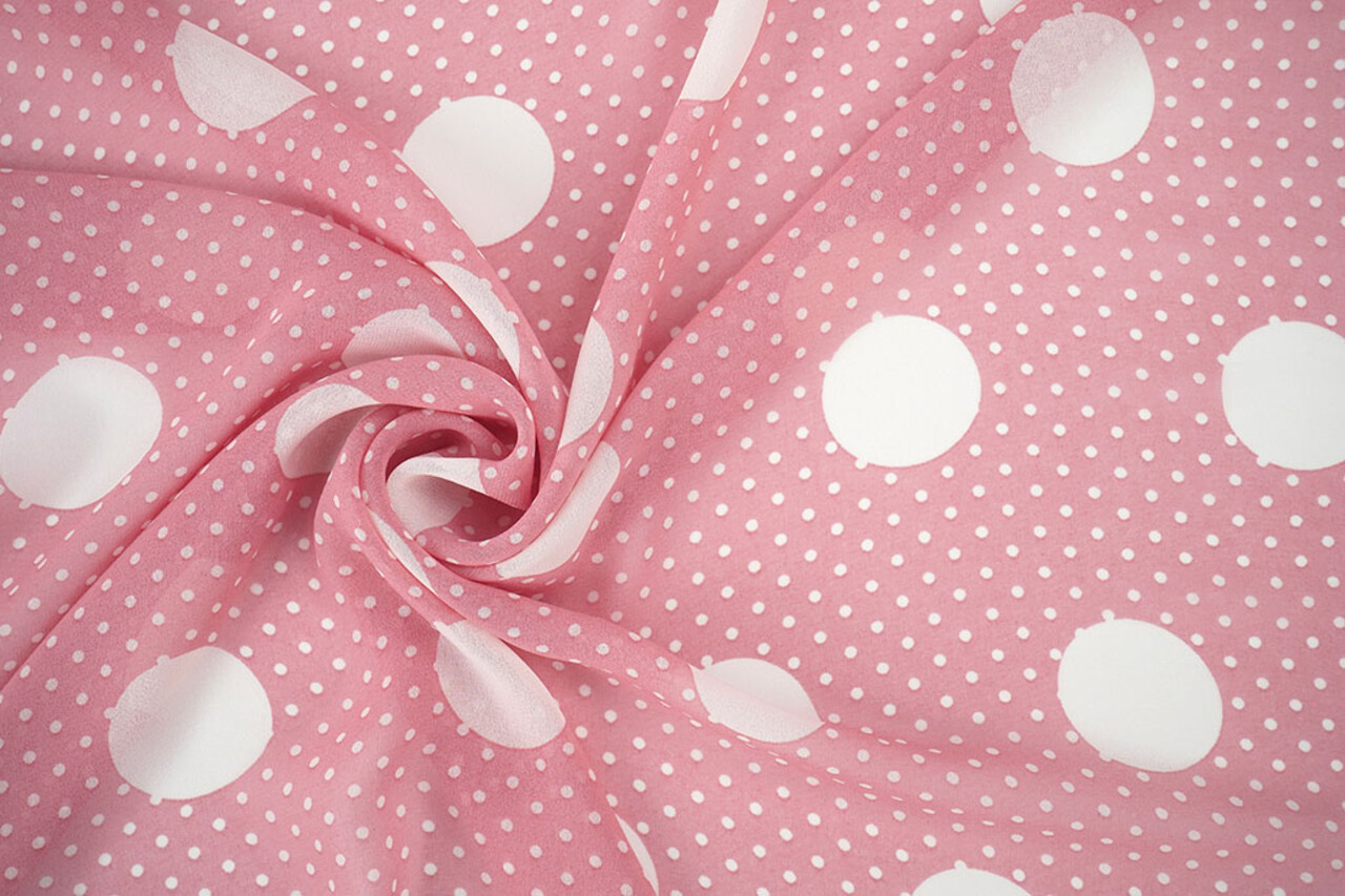 Chiffon Kleine en Grote Stippen Roze Chiffon Kleine en Grote Stippen Roze